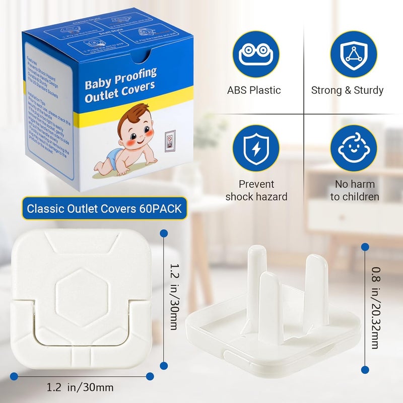 CharmFields Store Outlet Covers Baby Proofing, 60 Pack Child Proof Plug Socket Covers Electric Plug Protectors Safety Caps with Hidden Pull Handle, for US 3-Prong, Classic - Image 2